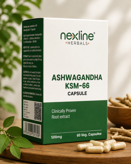Nexline Herbals Ashwagandha KSM-66 Capsules – 500mg | 60 Veg Capsules